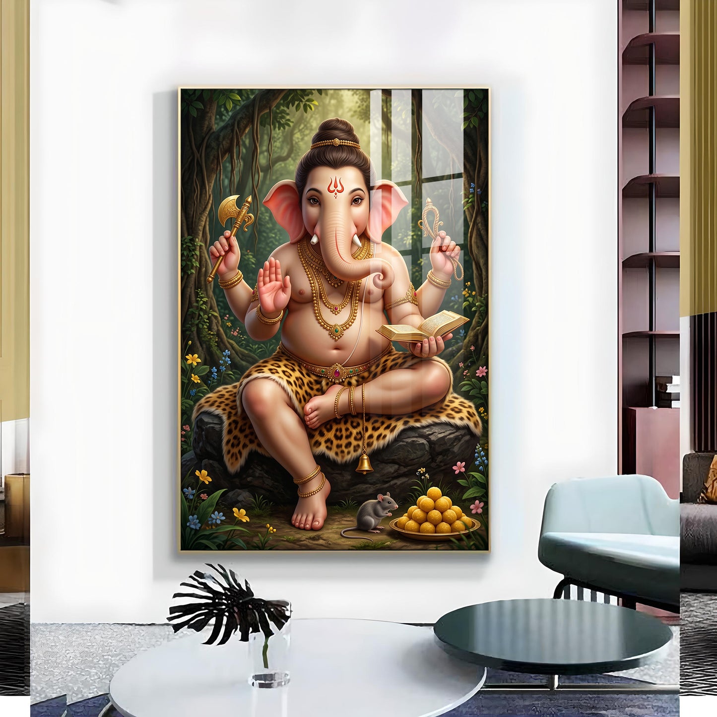 God Vighnaharta Glass Finish Vertical Wall Art