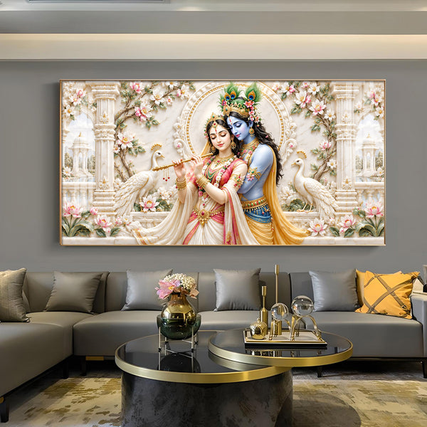 Radha Krishna Glass Finish Horizontal Wall Art
