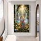 Beautiful Radha Krishna Divine Love Glass Finish Vertical Wall Art