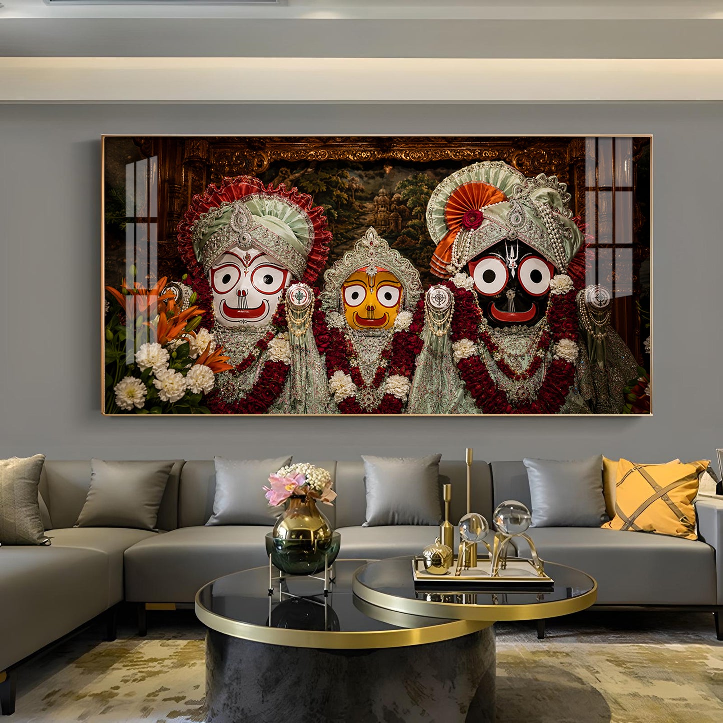 Lord Jagannath, Balabhadra, & Subhadra Glass Finish Horizontal Wall Art