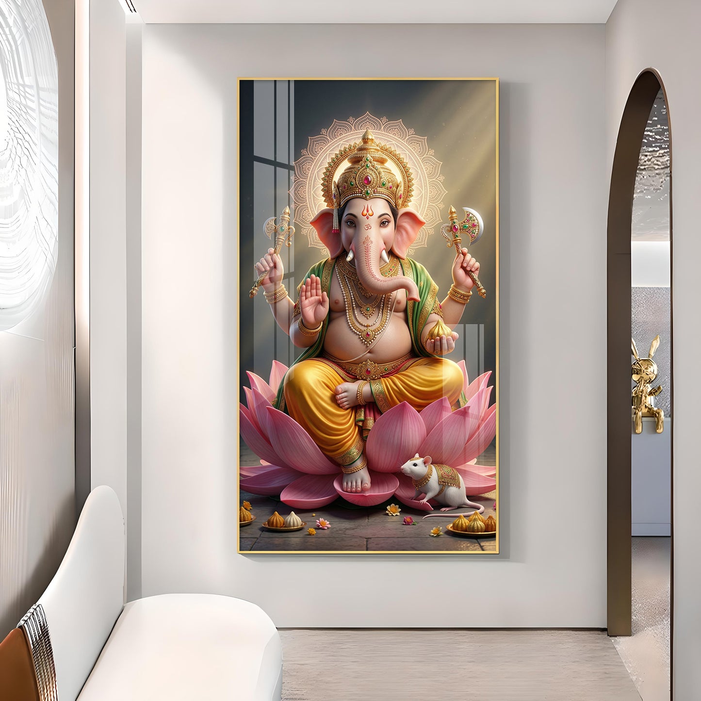 Lord Ganesh Ji Glass Finish Vertical Wall Art