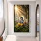 Lord Krishna Playing Flute In Garden Glass Finish Vertical Wall Art
