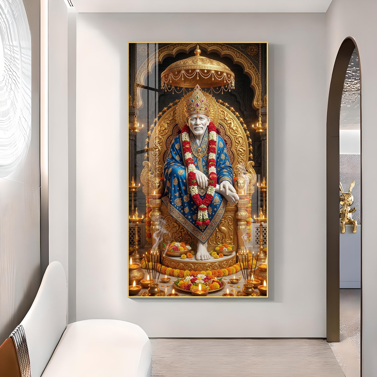 Shridi Sai Baba Glass Finish Vertical Wall Art