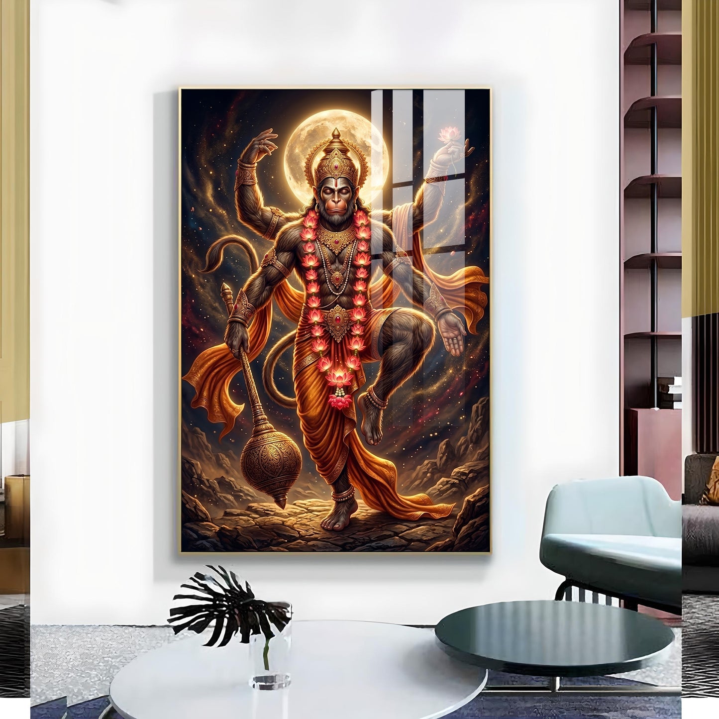 Divine Lord Hanuman Ji Glass Finish Vertical Wall Art