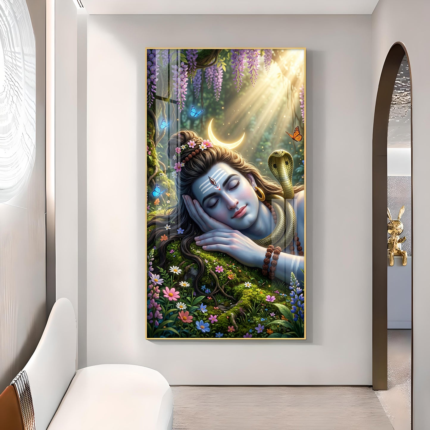 Lord Shiva Glass Finish Vertical Wall Art