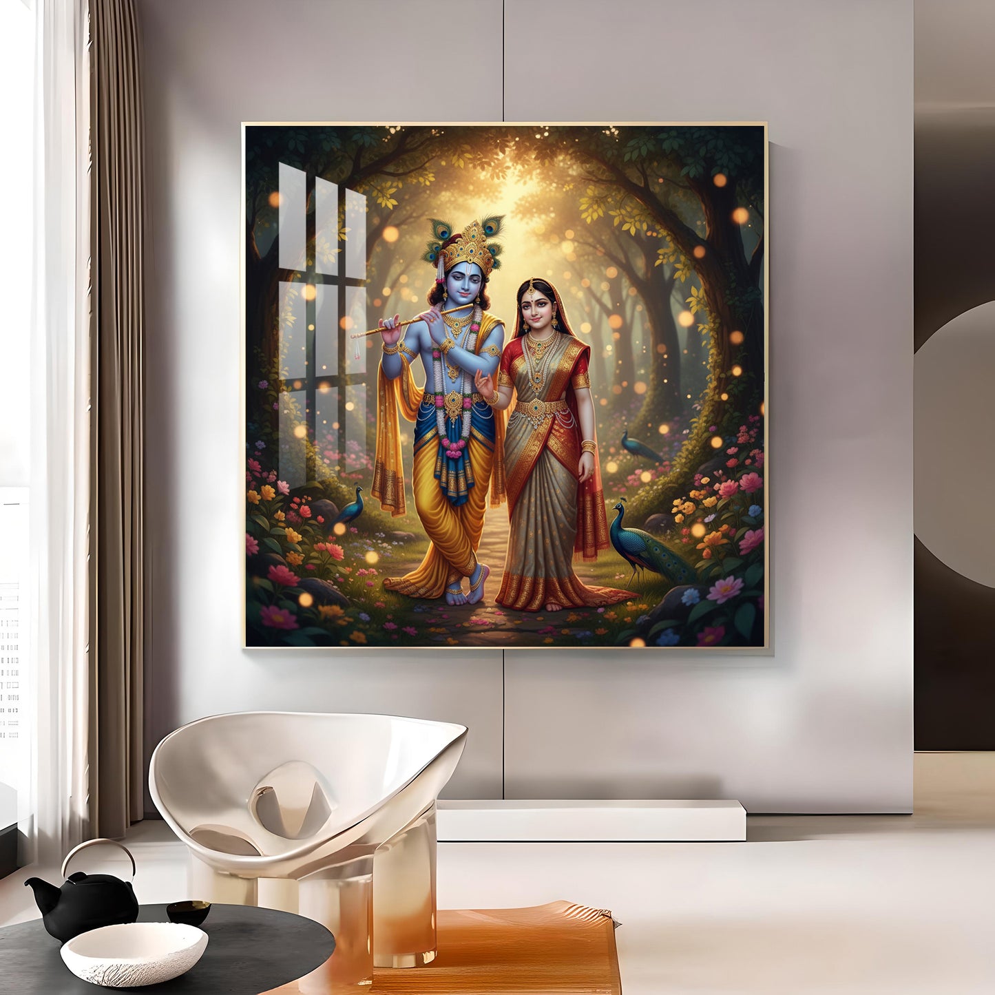 Jai Shree Radhe Krishna Glass Finish Square Wall Art