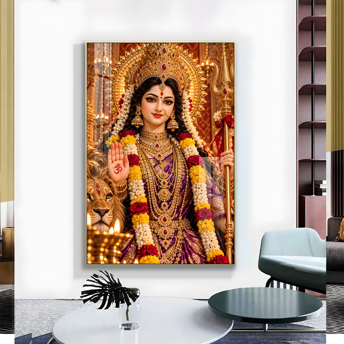 Maa Mahagauri Divine Blessings Glass Finish Vertical Wall Art