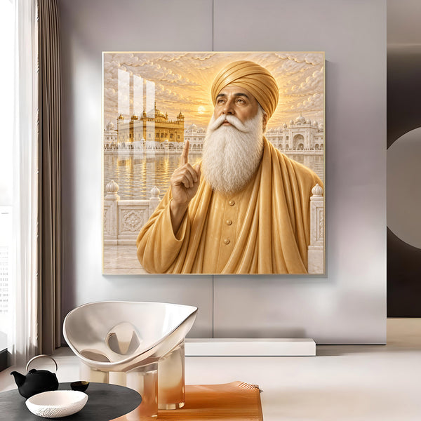 Guru Nanak Ji Glass Finish Square Wall Art