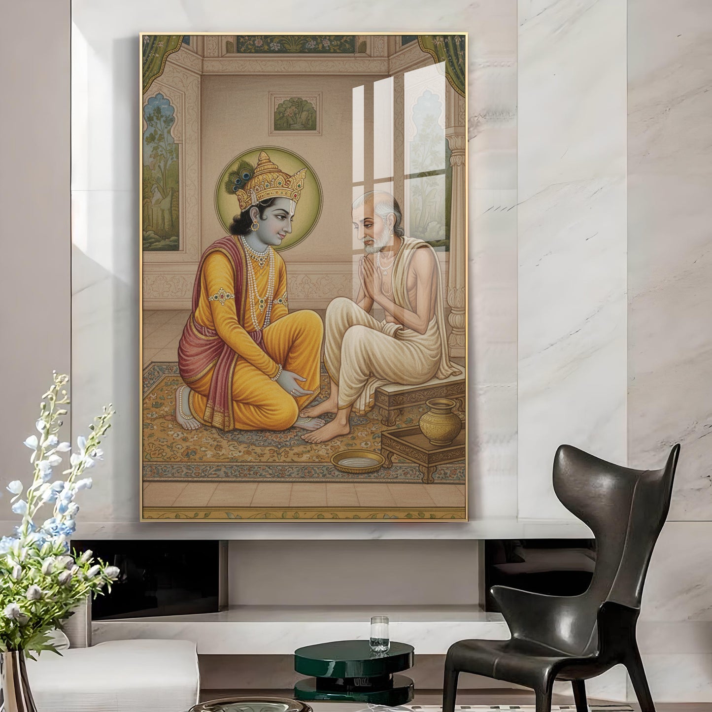 Krishna Sudama Glass Finish Vertical Wall Art