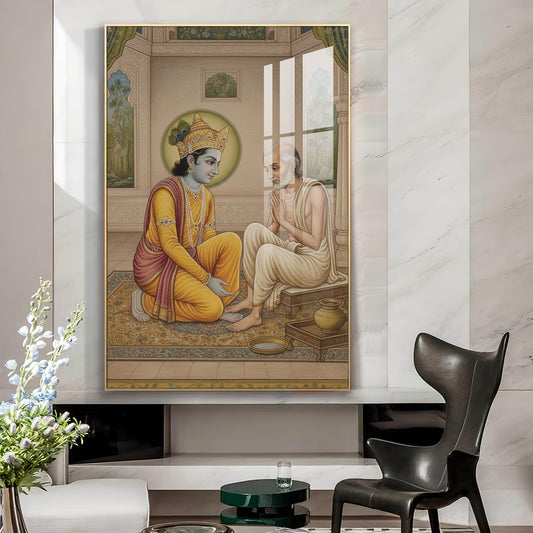 Krishna Sudama Glass Finish Vertical Wall Art