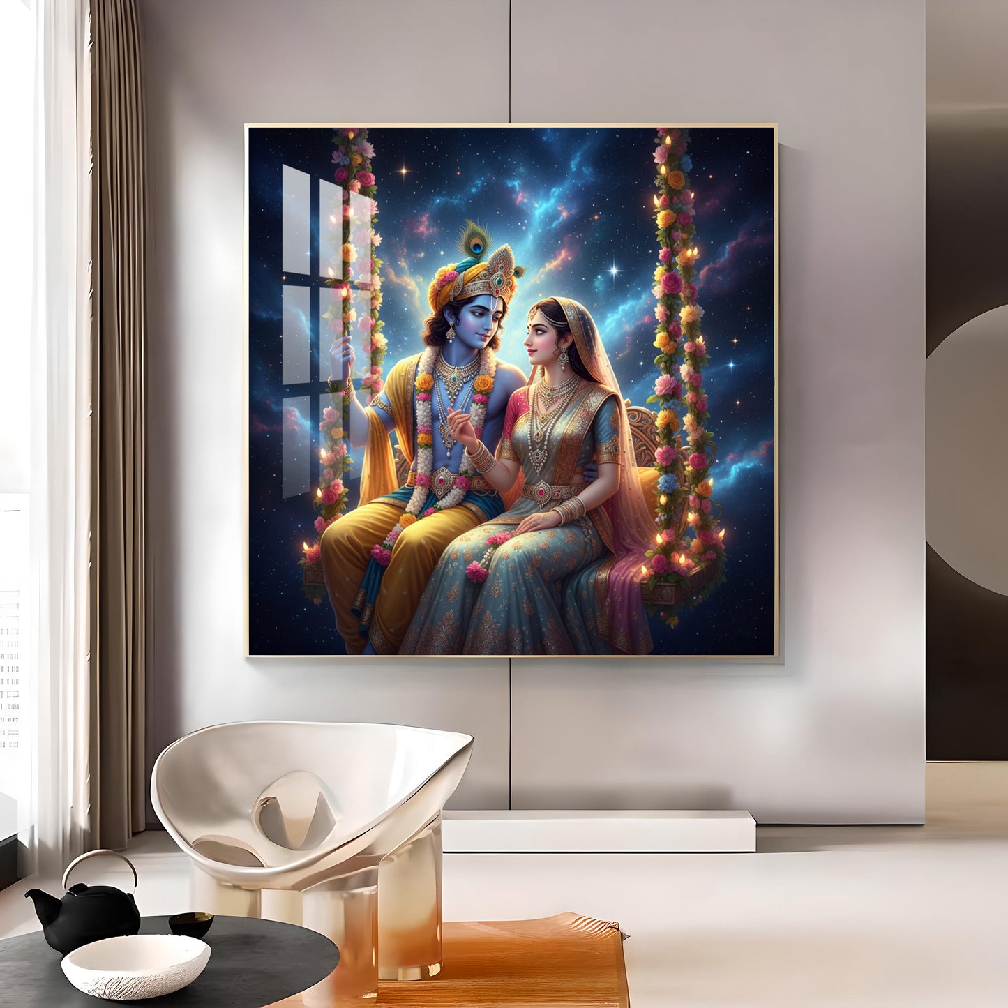 God Radha Krishna Glass Finish Square Wall Art