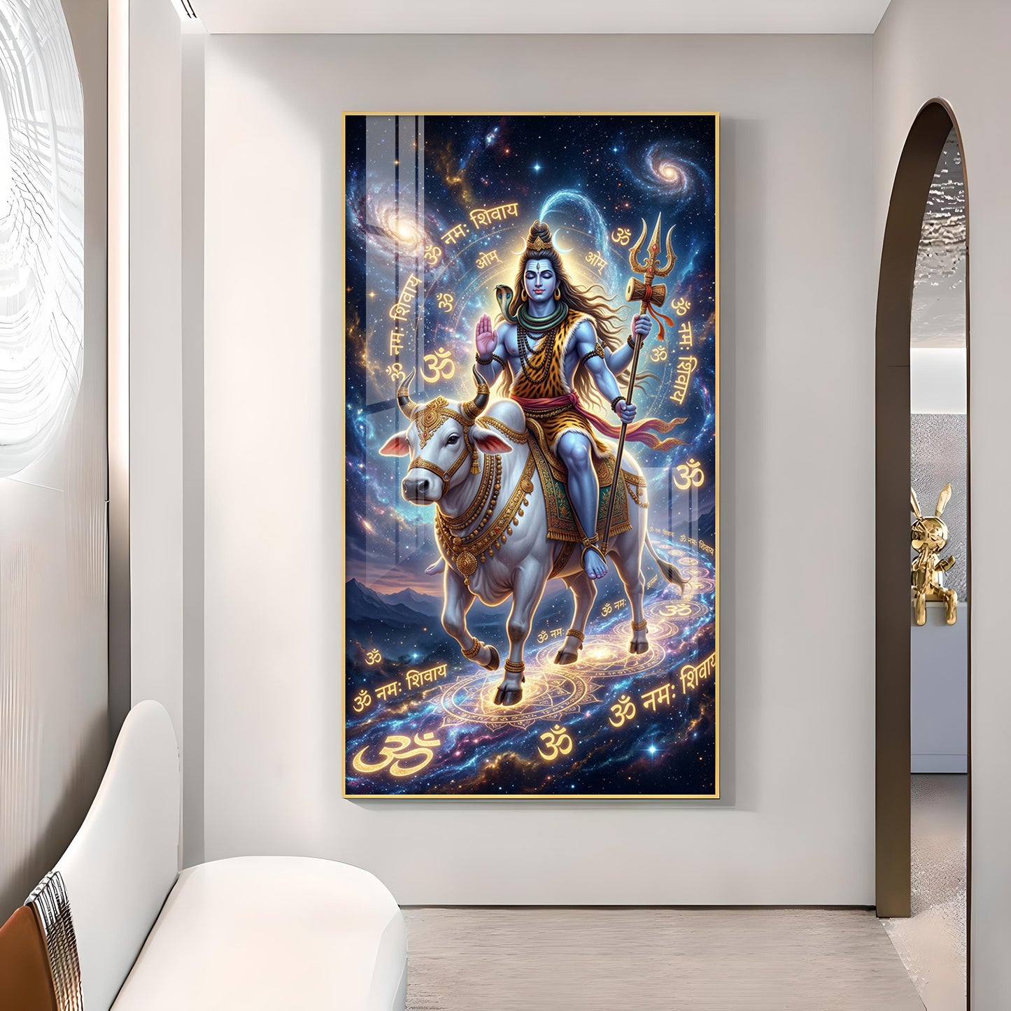 Lord Shiva With Nandi Glass Finish Vertical Wall Art