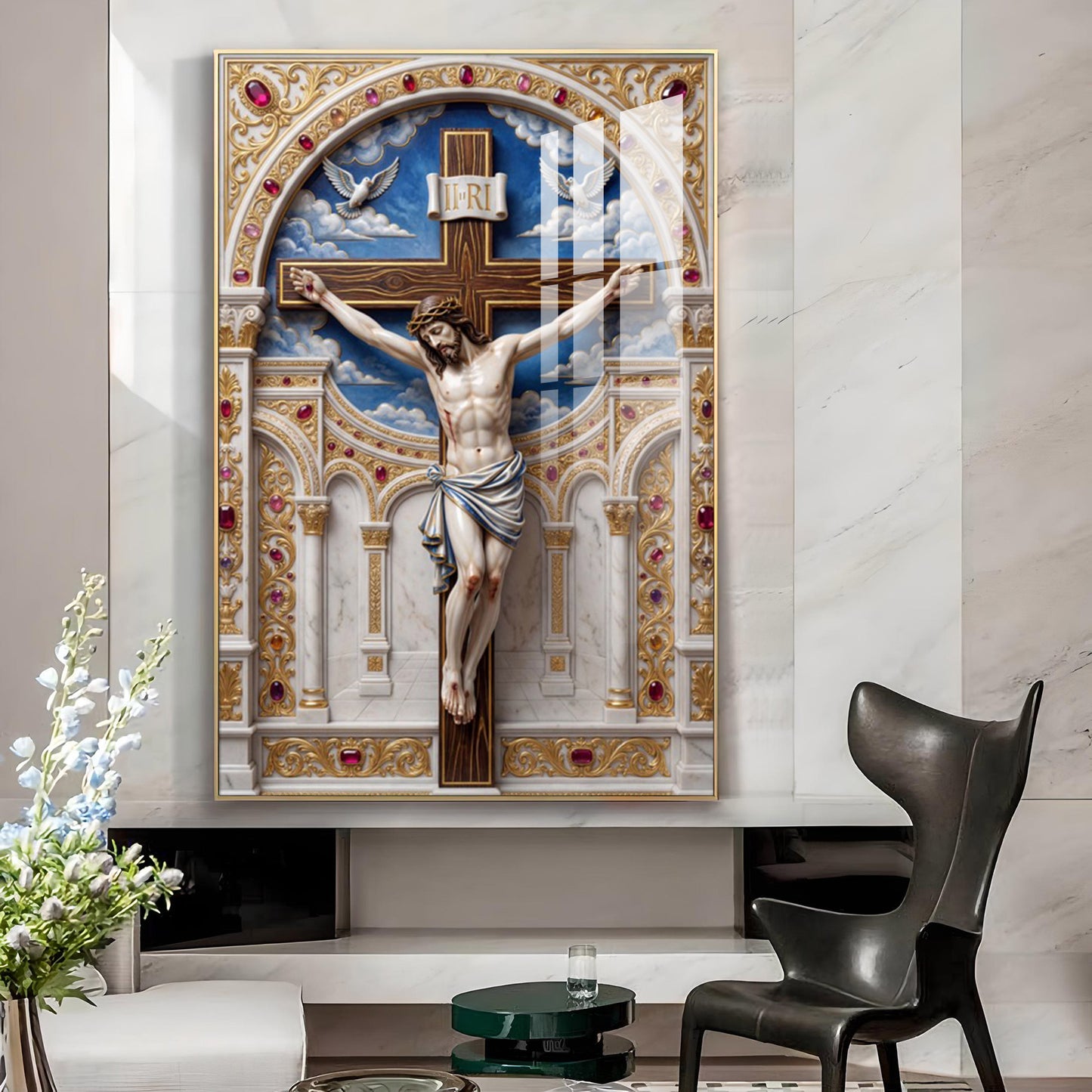 Embrace of the Cross Glass Finish Vertical Wall Art