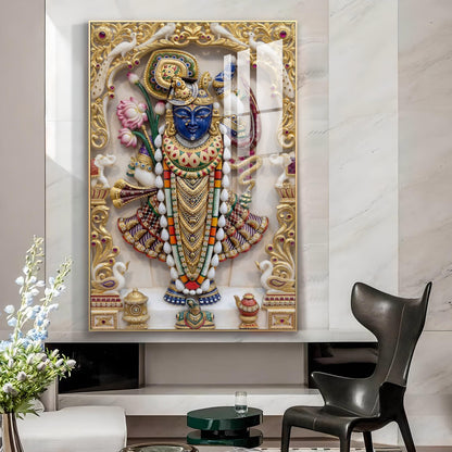 Shrinathji Maharaj Glass Finish Vertical Wall Art