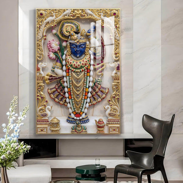 Shrinathji Maharaj Glass Finish Vertical Wall Art