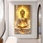 Golden Serenity Buddha Glass Finish Vertical Wall Art