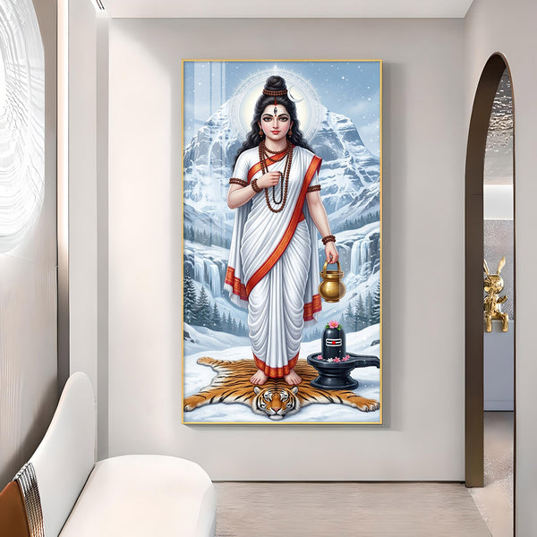 Goddess Brahmacharini Glass Finish Vertical Wall Art