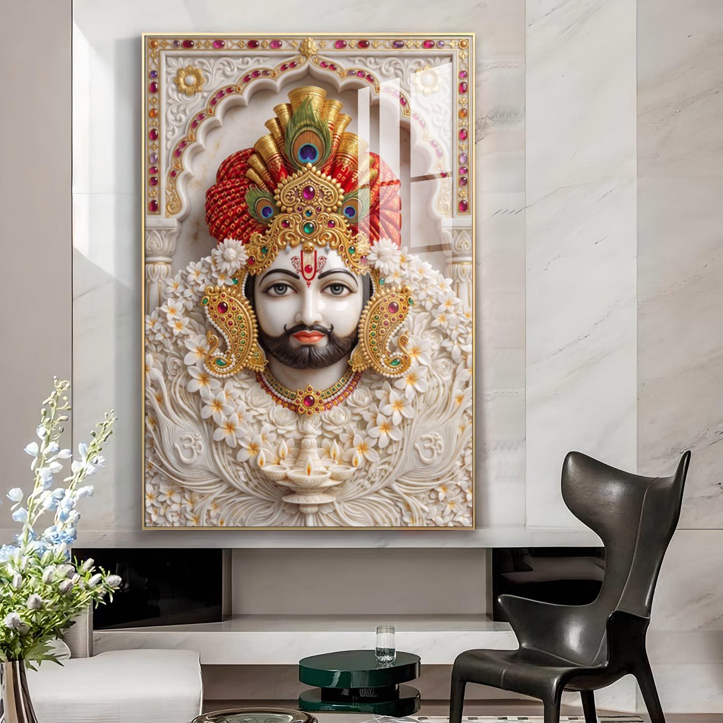Khatu Shyam Ji Glass Finish Vertical Wall Art