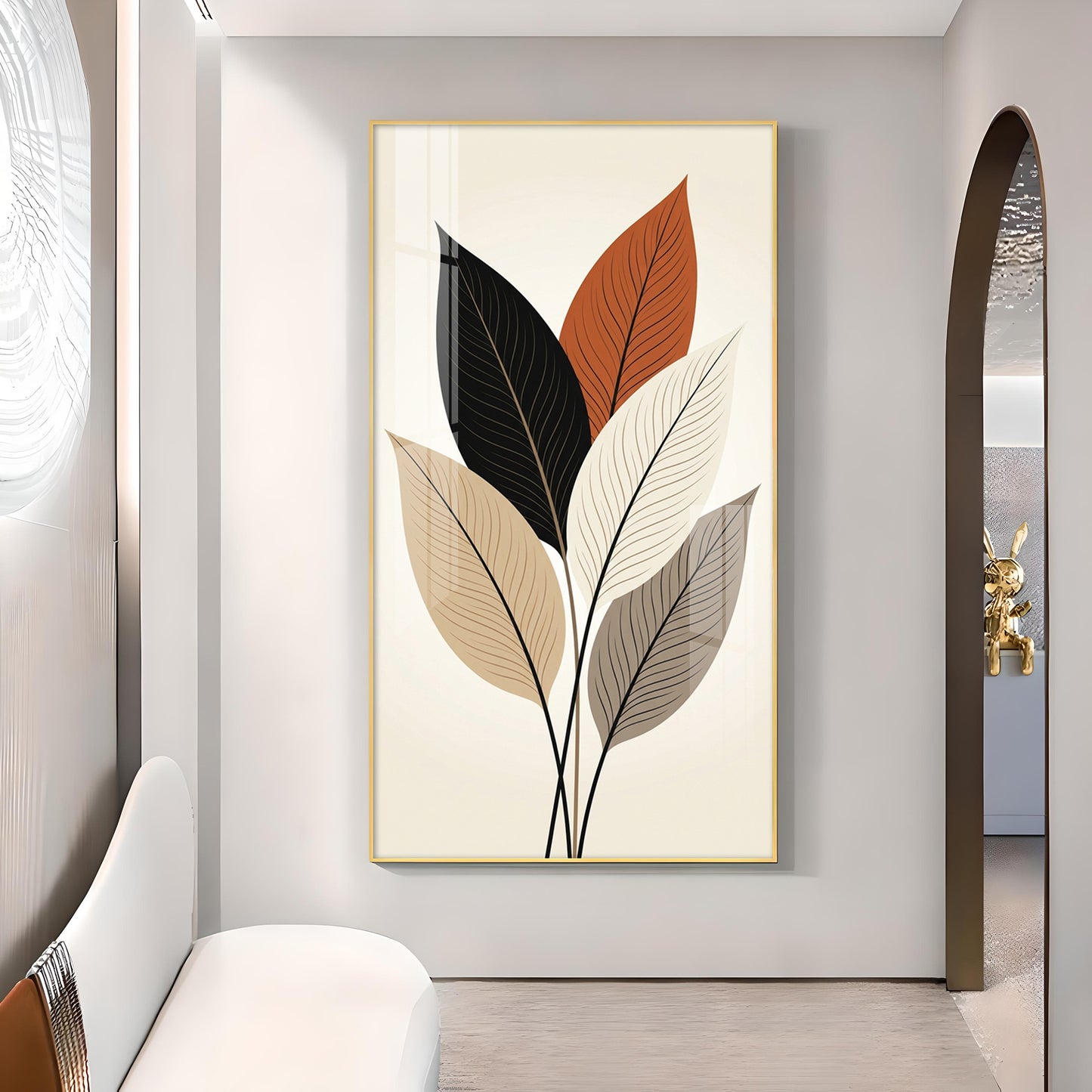 Colored Leaf Glass Finish Vertical Wall Art