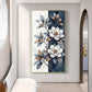 White & Blue Magnolias Flowers Glass Finish Vertical Wall Art