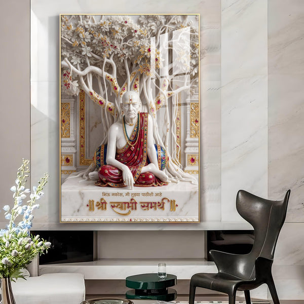 Hindu Saint Shree Swami Samarth Glass Finish Vertical Wall Art