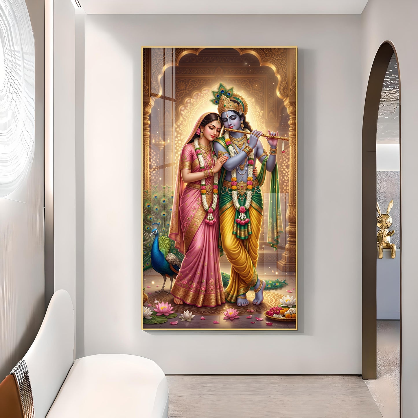 Eternal Bond of Radha Krishna Glass Finish Vertical Wall Art