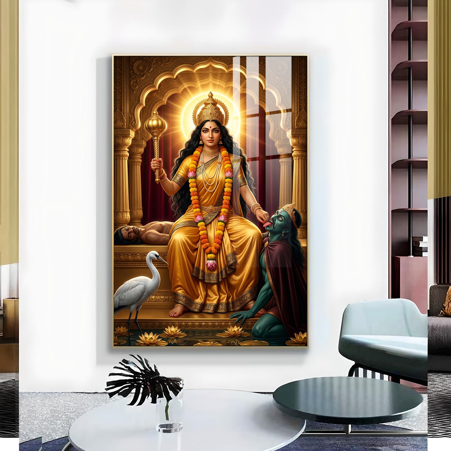Goddess Baglamukhi Glass Finish Vertical Wall Art