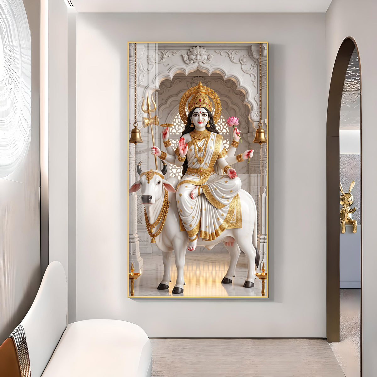 Maa Shailputri Glass Finish Vertical Wall Art