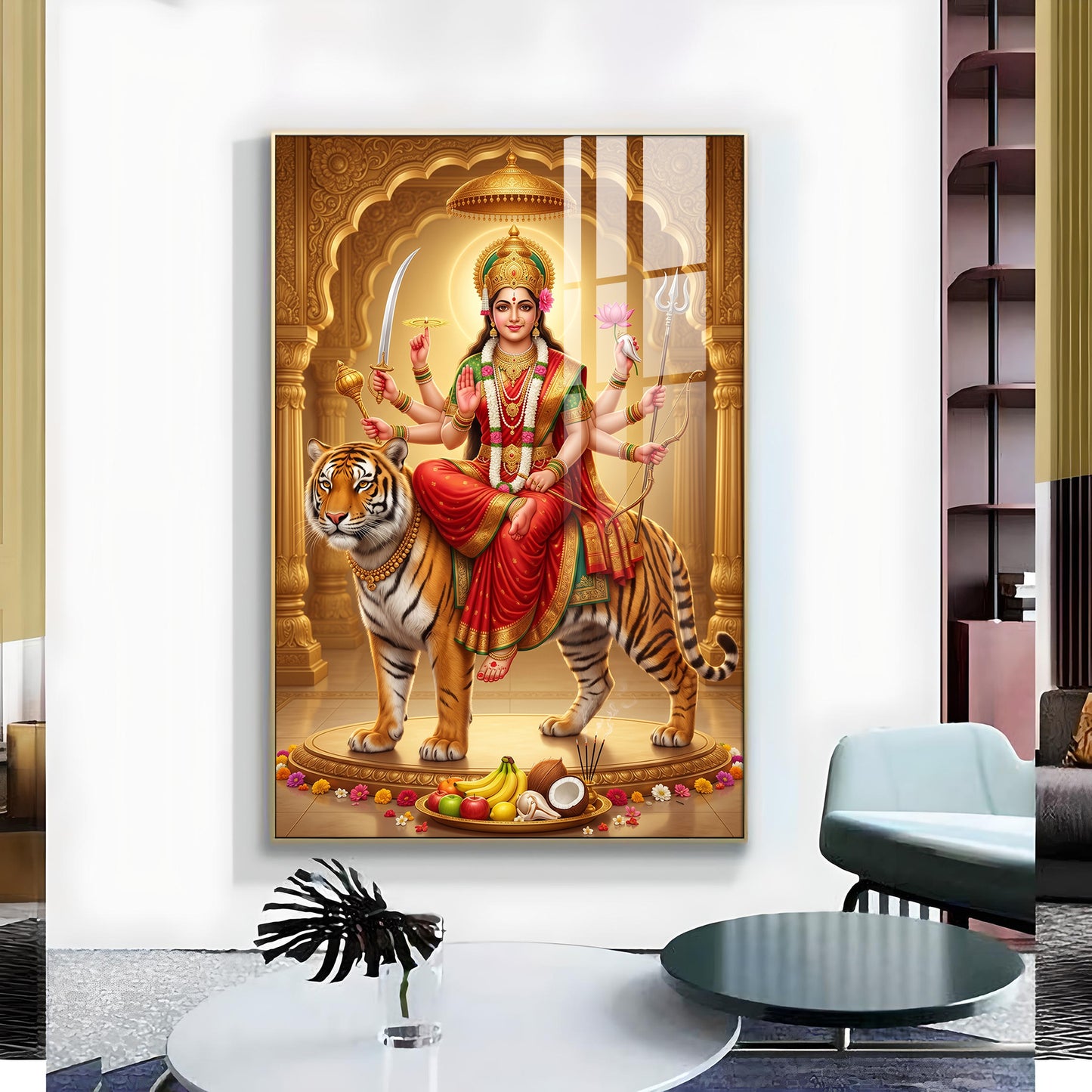 Sherawali Maa Glass Finish Vertical Wall Art