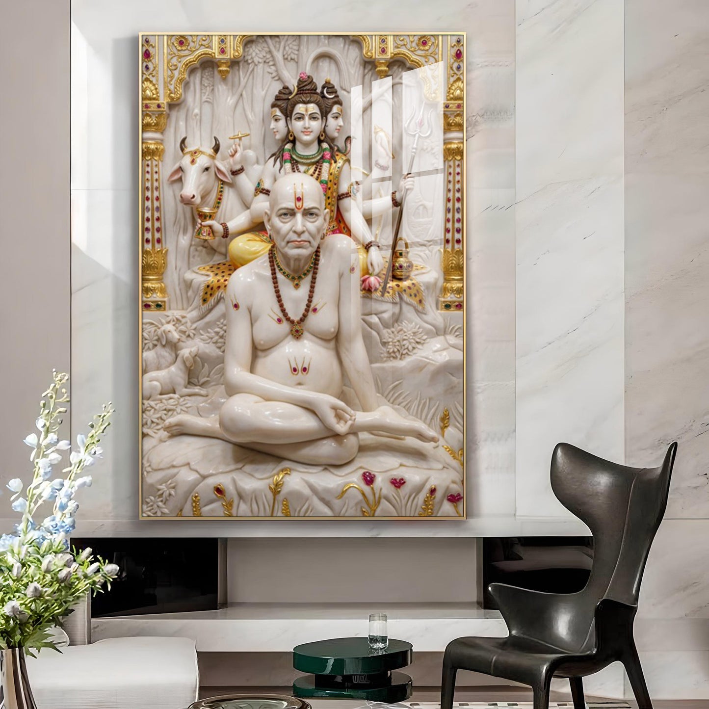 Swami Samarth Glass Finish Vertical Wall Art