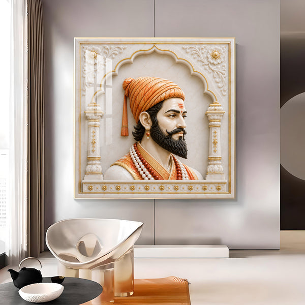 Chhatrapati Shivaji Maharaj Ji Glass Finish Square Wall Art
