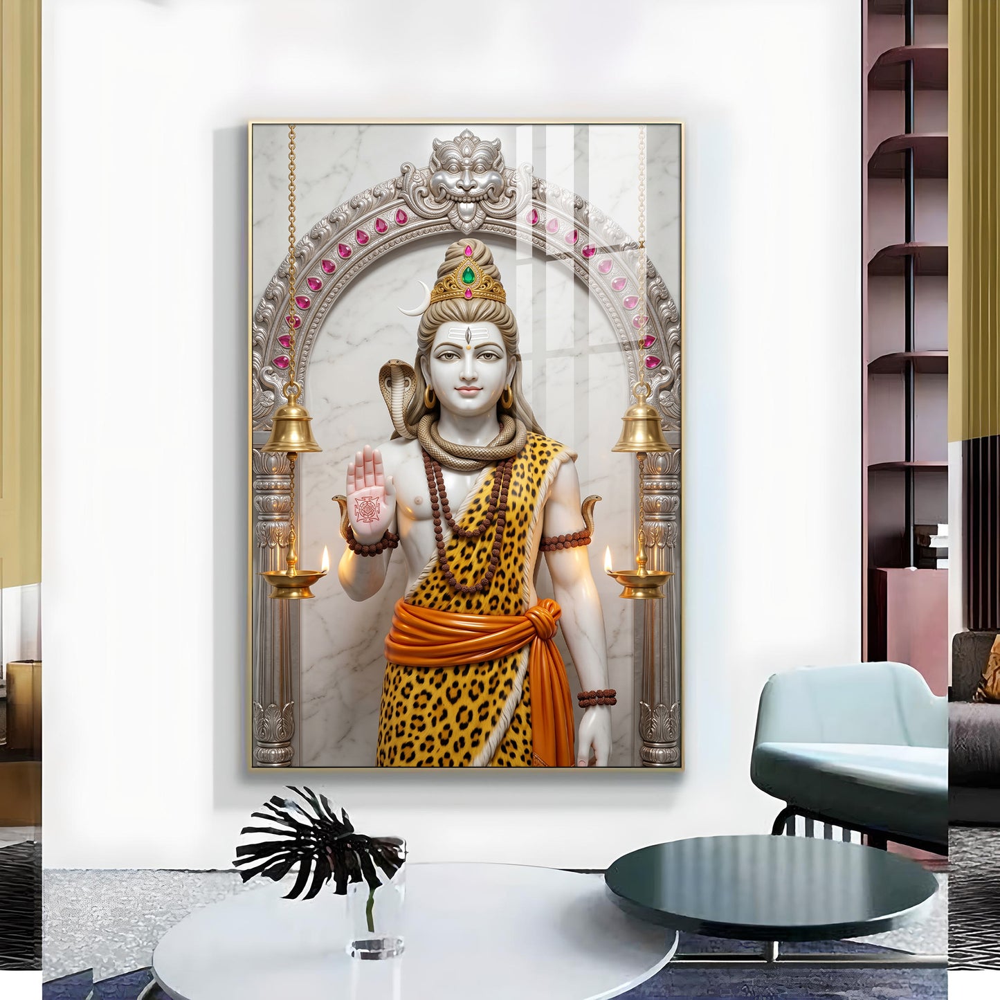 Lord Shiva In A Serene Pose Glass Finish Vertical Wall Art