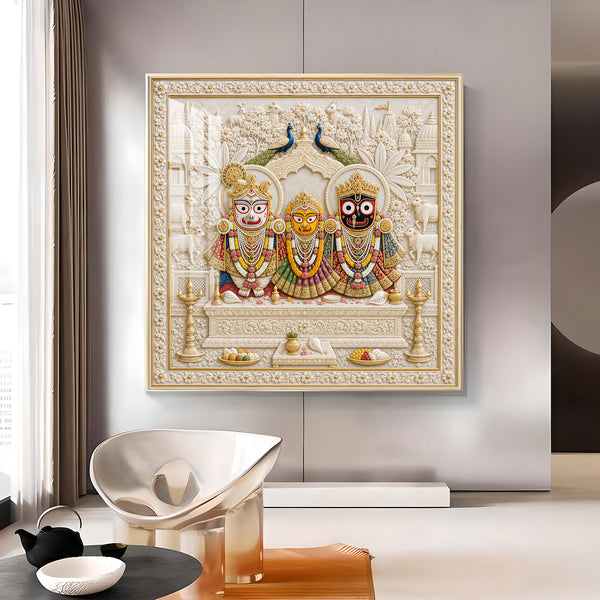 Lord Jagannath, Balabhadra and Subhadra Ji Glass Finish Square Wall Art