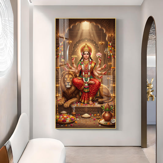 Durga Maa Glass Finish Vertical Wall Art