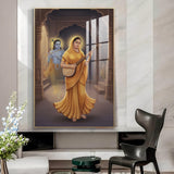 Meera Bai and Krishna Glass Finish Vertical Wall Art