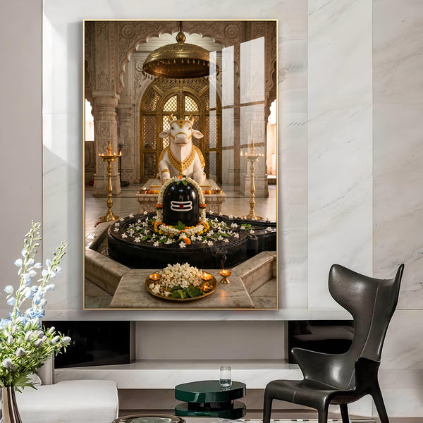 Hindu God Shiva Lingam Glass Finish Vertical Wall Art