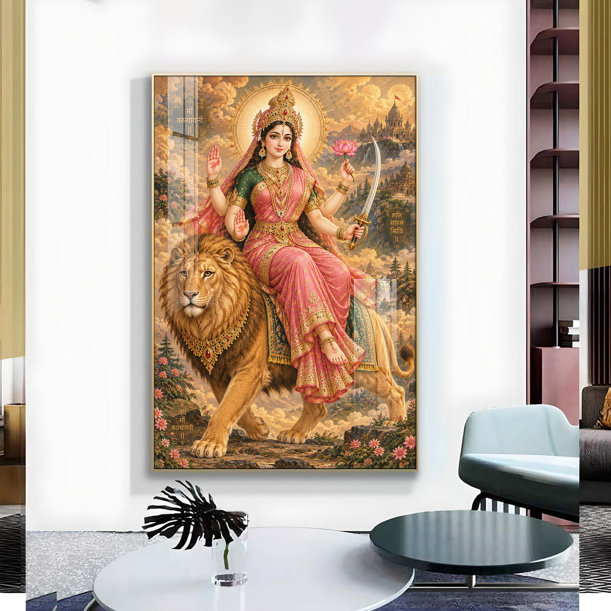 Maa Katyayani Glass Finish Vertical Wall Art
