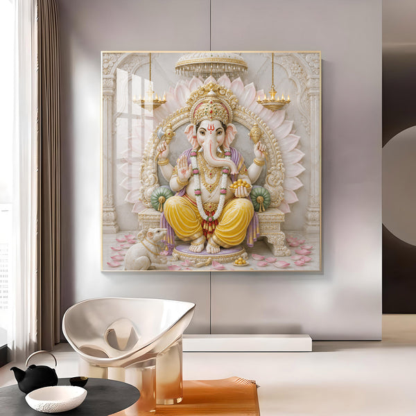 Lord Ganesha Glass Finish Square Wall Art