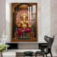 Lord Ganesha With Intricate Floral Glass Finish Vertical Wall Art