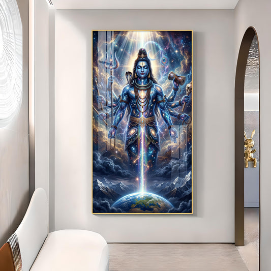 Lord Shiva and Cosmic Energy Glass Finish Vertical Wall Art