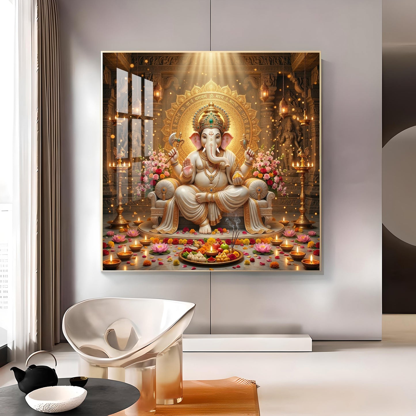 Ganapathi Ji Glass Finish Square Wall Art