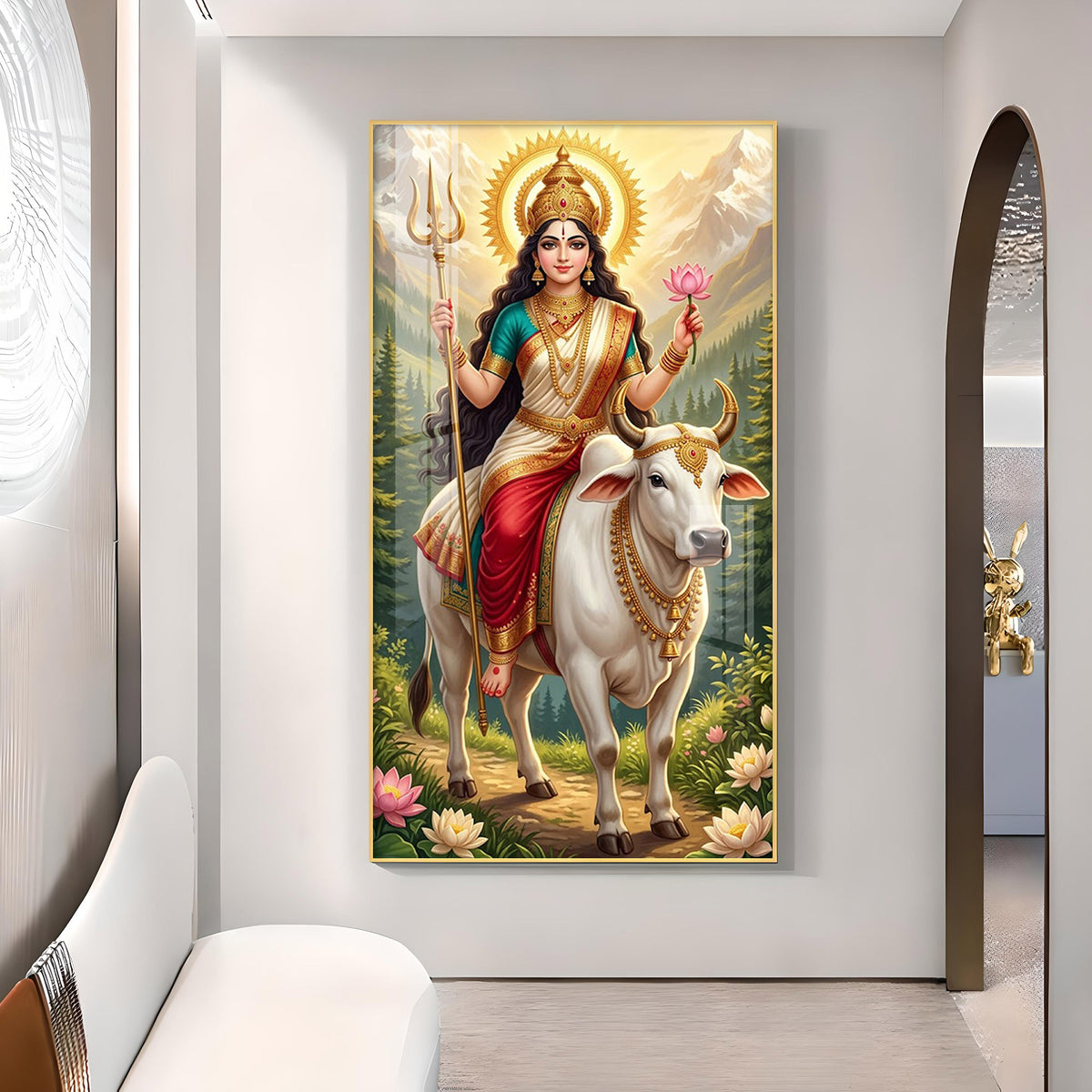 Shailputri Maa Glass Finish Vertical Wall Art