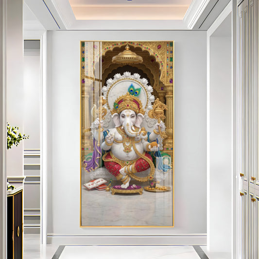 Elegant Lord Ganesh Ji Glass Finish Vertical Wall Art