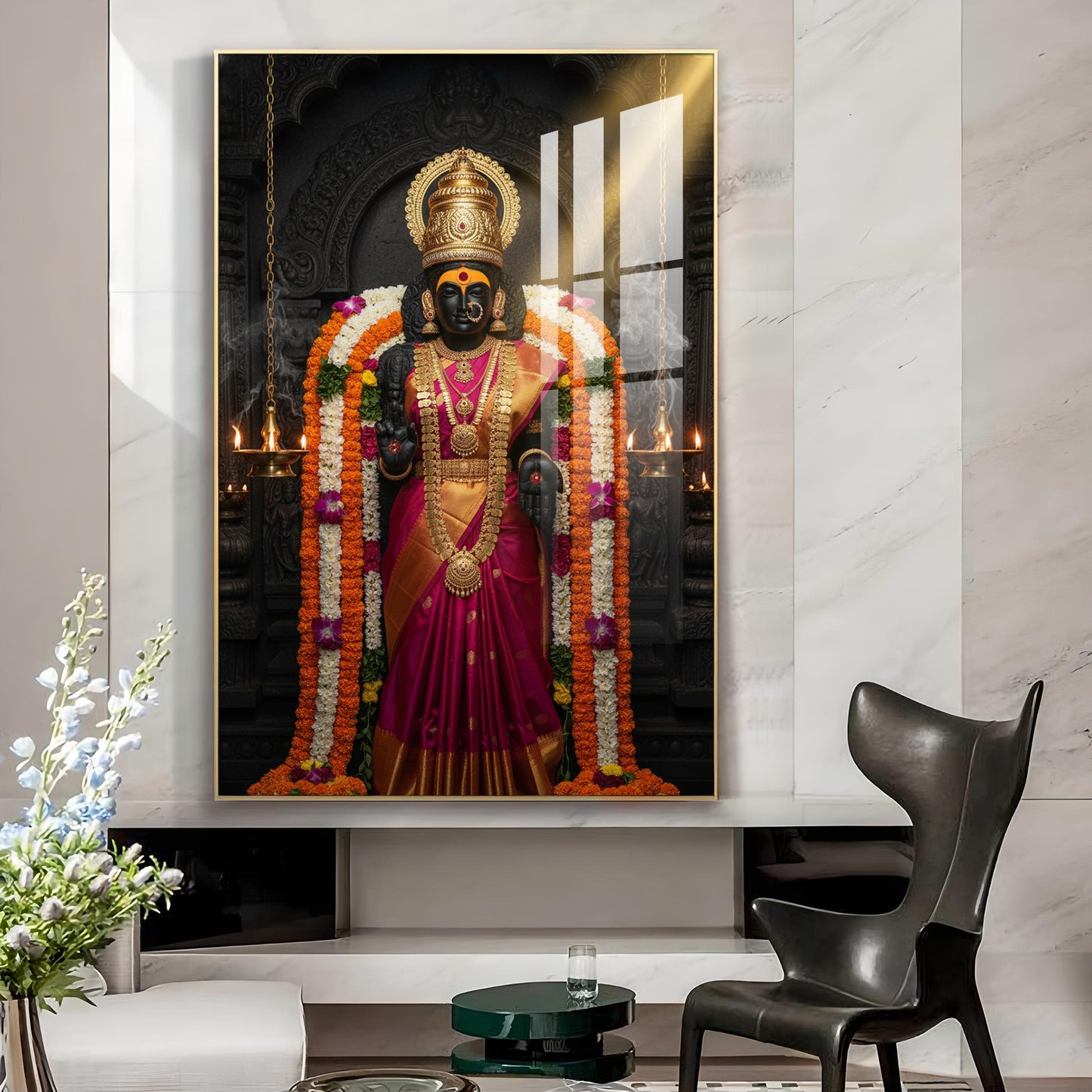 Goddess Annapoorna Devi Glass Finish Vertical Wall Art