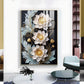 White Lotus With Golden Accents Glass Finish Vertical Wall Art