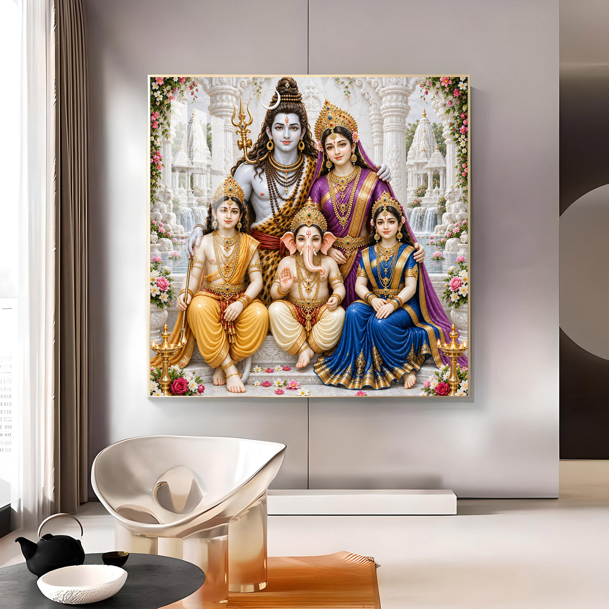 Divine Shiv Parivar Glass Finish Square Wall Art