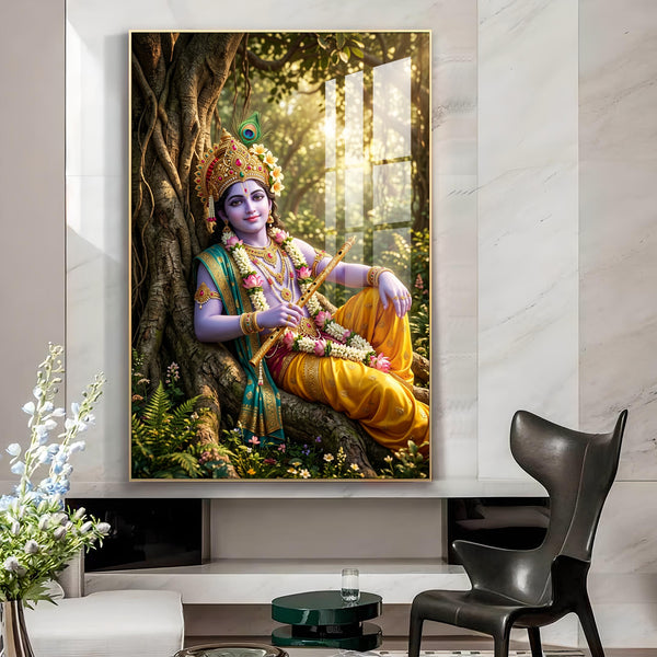Shree Krishna Ji Glass Finish Vertical Wall Art