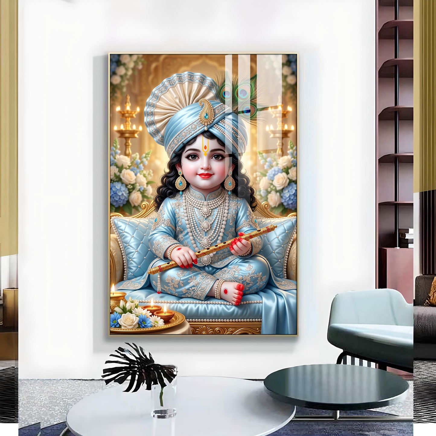 Lord Bal Gopal Glass Finish Vertical Wall Art