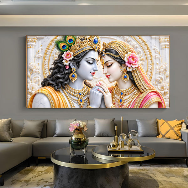Spiritual Radha Krishna Glass Finish Horizontal Wall Art