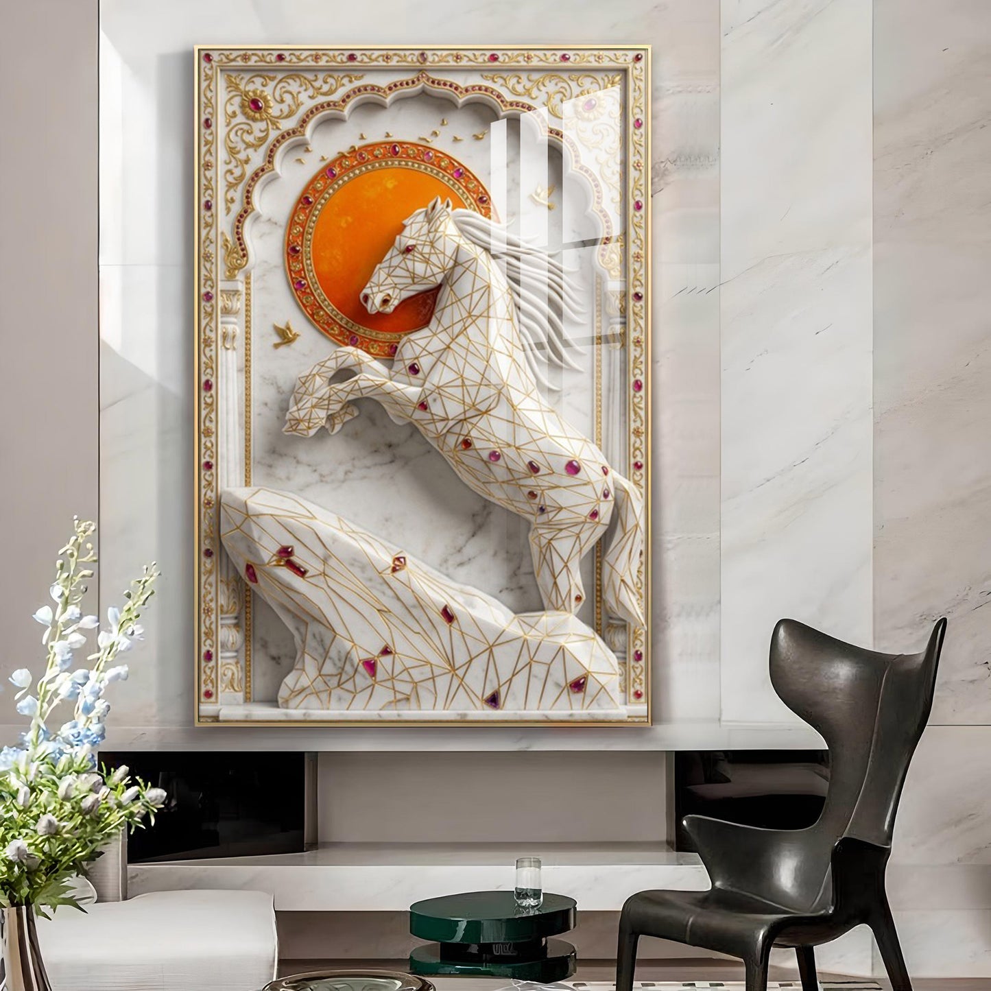 The Sacred Horse Glass Finish Vertical Wall Art